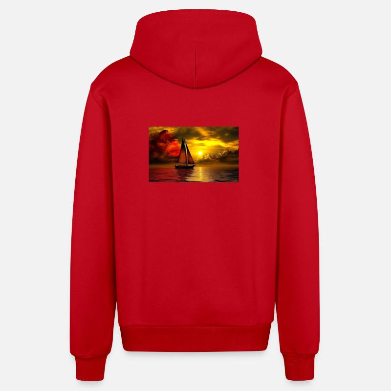Voilier au coucher du soleil - Veste à capuche bio décontractée fabriquée en UE - rouge