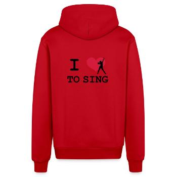 I Love To Sing - Organic Relaxed Hooded Jacket Made in EU - red - Back
