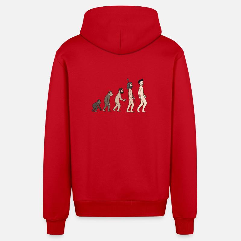Human Development - Evolution Illustration - Organic Relaxed Hooded Jacket Made in EU - red