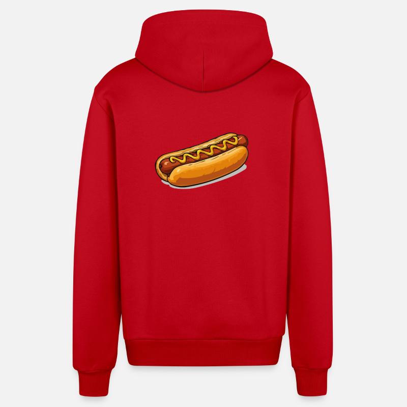 Comic de hot-dogs joyeux - Veste à capuche bio décontractée fabriquée en UE - rouge