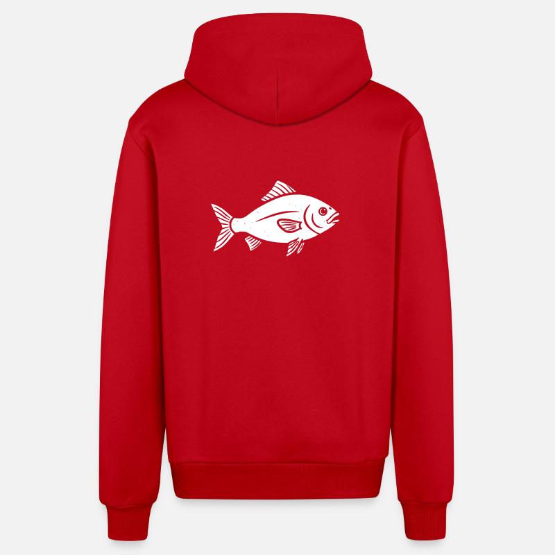 Poisson poisson vecteur pêche conception - Veste à capuche bio décontractée fabriquée en UE - rouge