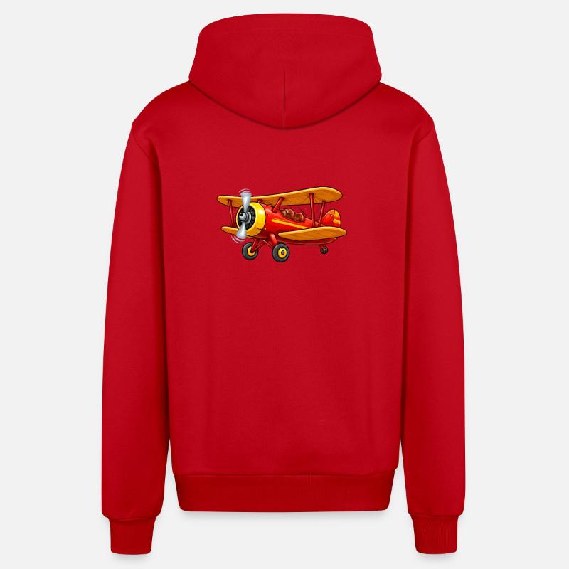 Motif d’avion biplan Dessin animé rétro - Veste à capuche bio décontractée fabriquée en UE - rouge
