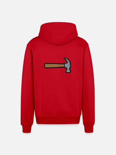 Carpenter's Hammer Tool Icon - Organic Relaxed Hooded Jacket Made in EU - red