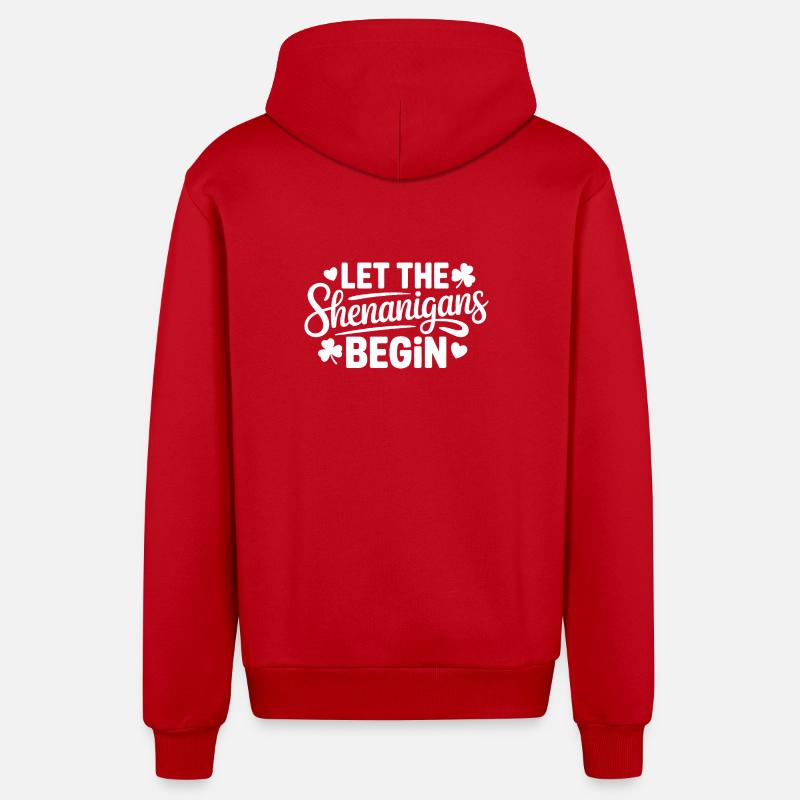 Shenanigans Begin: Playful Phrase Tee - Organic Relaxed Hooded Jacket Made in EU - red