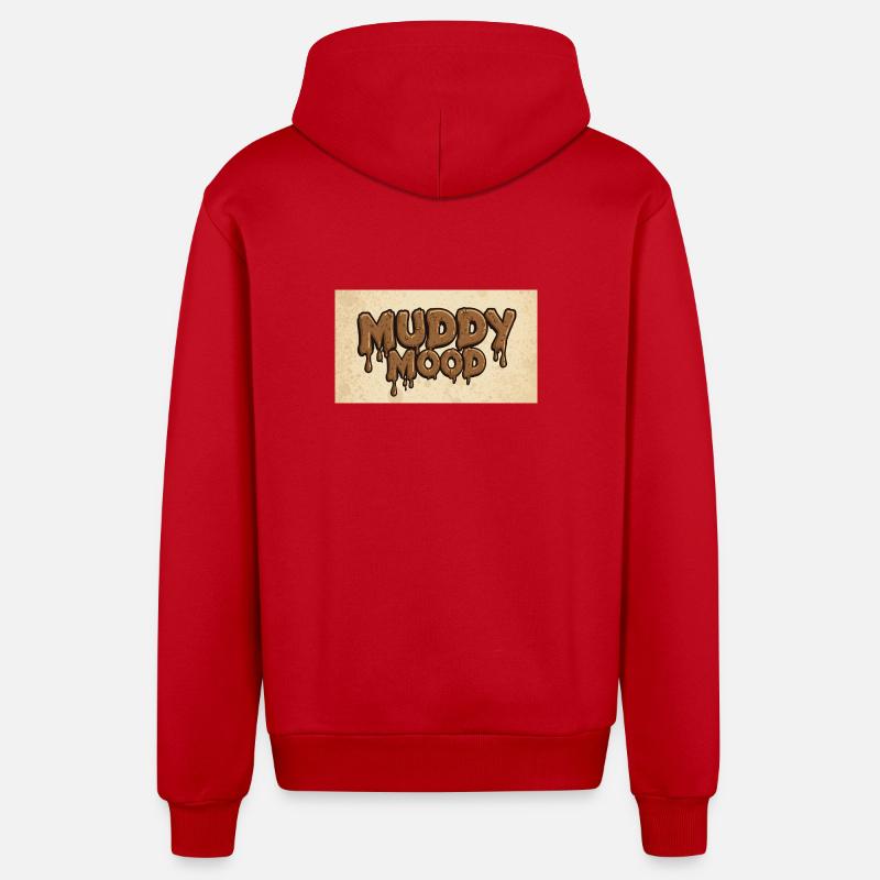 Conception de lettrage d’ambiance boueuse - Veste à capuche bio décontractée fabriquée en UE - rouge