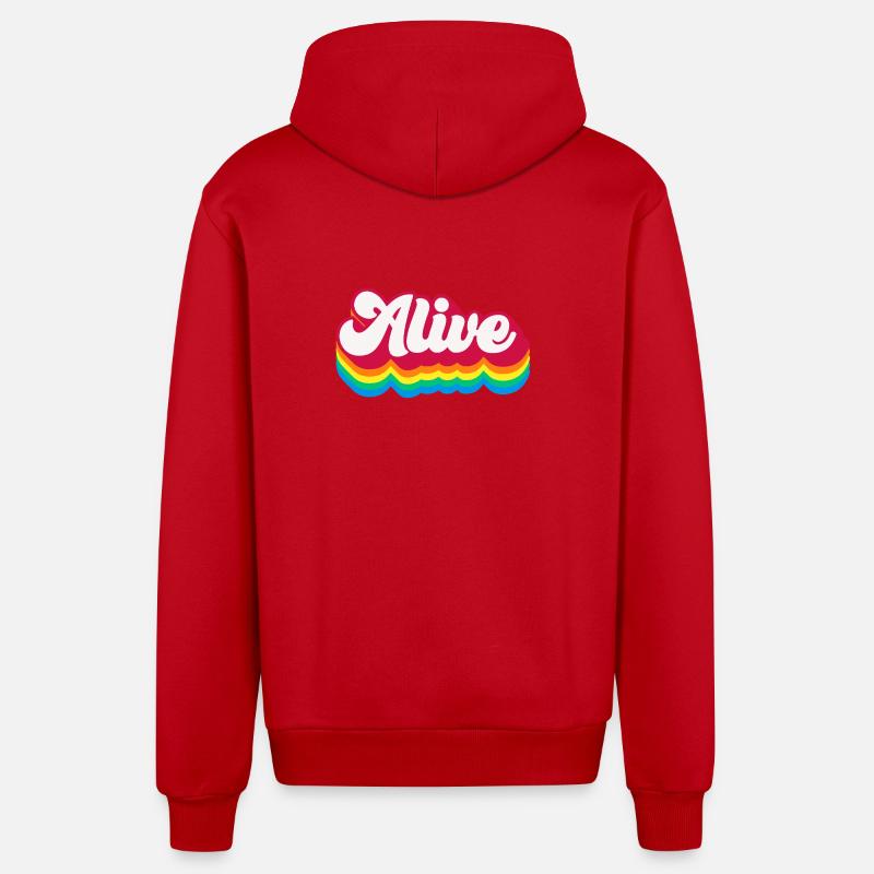 Alive - Retro Rainbow 70s - Organic Relaxed Hooded Jacket Made in EU - red