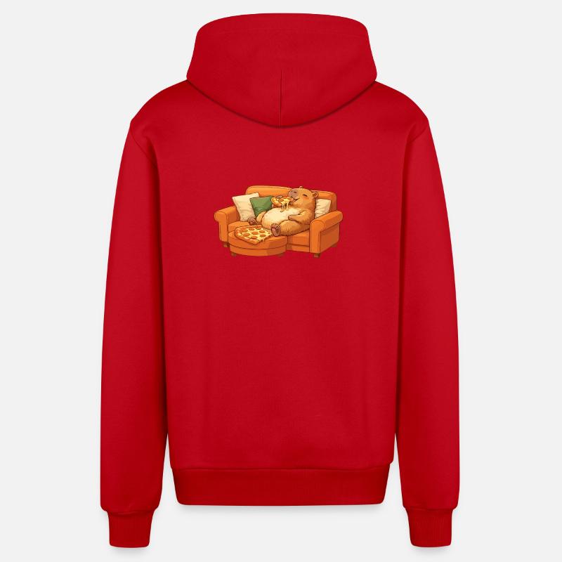 Canapé Capybara Pizza Détendu Motif Relax - Veste à capuche bio décontractée fabriquée en UE - rouge