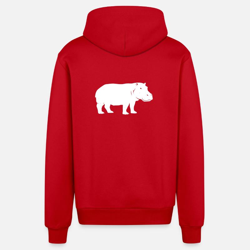 Hippo Silhouette Africa Vector - Veste à capuche bio décontractée fabriquée en UE - rouge