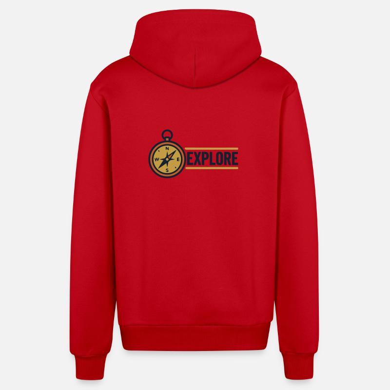 Explore Compass Discover Text - Organic Relaxed Hooded Jacket Made in EU - red