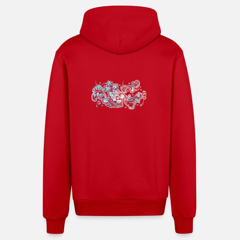 Blauer Blumen-Muster - Organic Relaxed Kapuzenjacke Made in EU - Rot