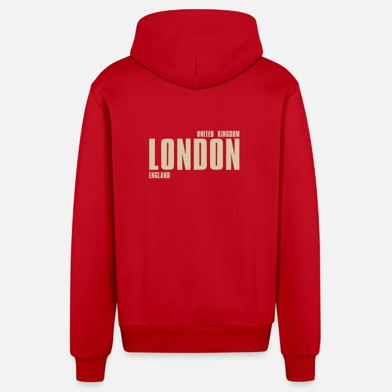 Typographie rétro de Londres - Veste à capuche bio décontractée fabriquée en UE - rouge