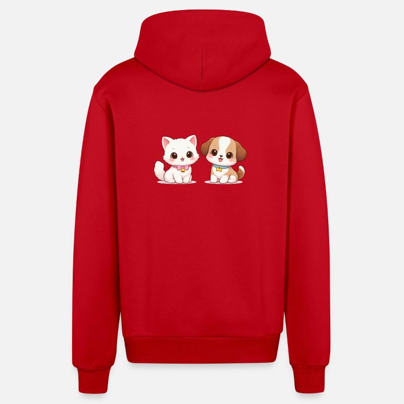 Dessin Chat Chien - Veste à capuche bio décontractée fabriquée en UE - rouge