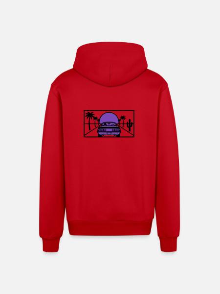Night Driving Highway Graphic - Organic Relaxed Hooded Jacket Made in EU - red
