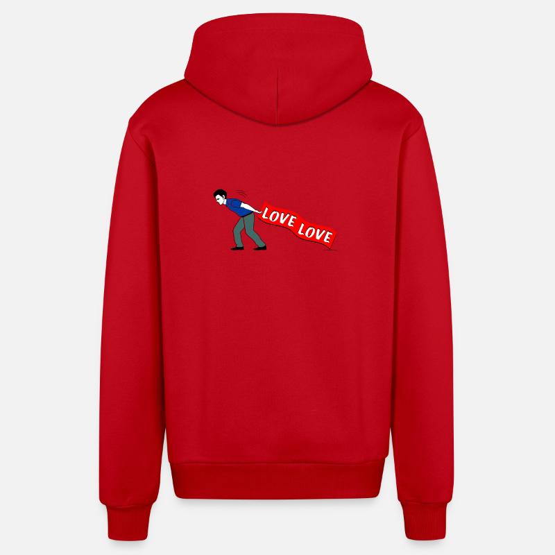 MEN PULL LOVE Banner - Organic Relaxed Kapuzenjacke Made in EU - Rot