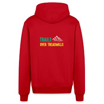 Trailrunning - Trails über Laufbänder - Organic Relaxed Kapuzenjacke Made in EU - Rot - Hinten