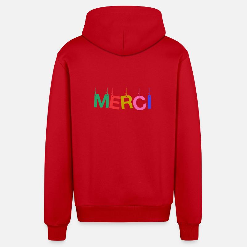 MERCI. MAÎTRESSE. MAÎTRE. MERCI MAÎTRESSE - Veste à capuche bio décontractée fabriquée en UE - rouge