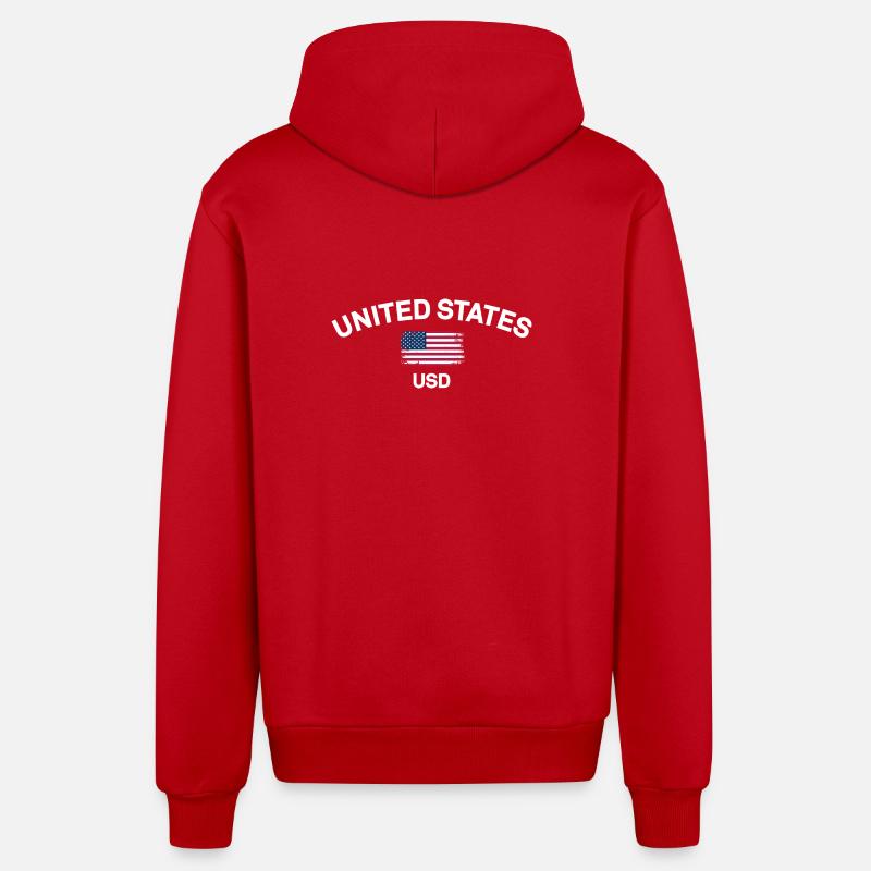 Distressed US Flag USD Graphic - Organic Relaxed Hooded Jacket Made in EU - red