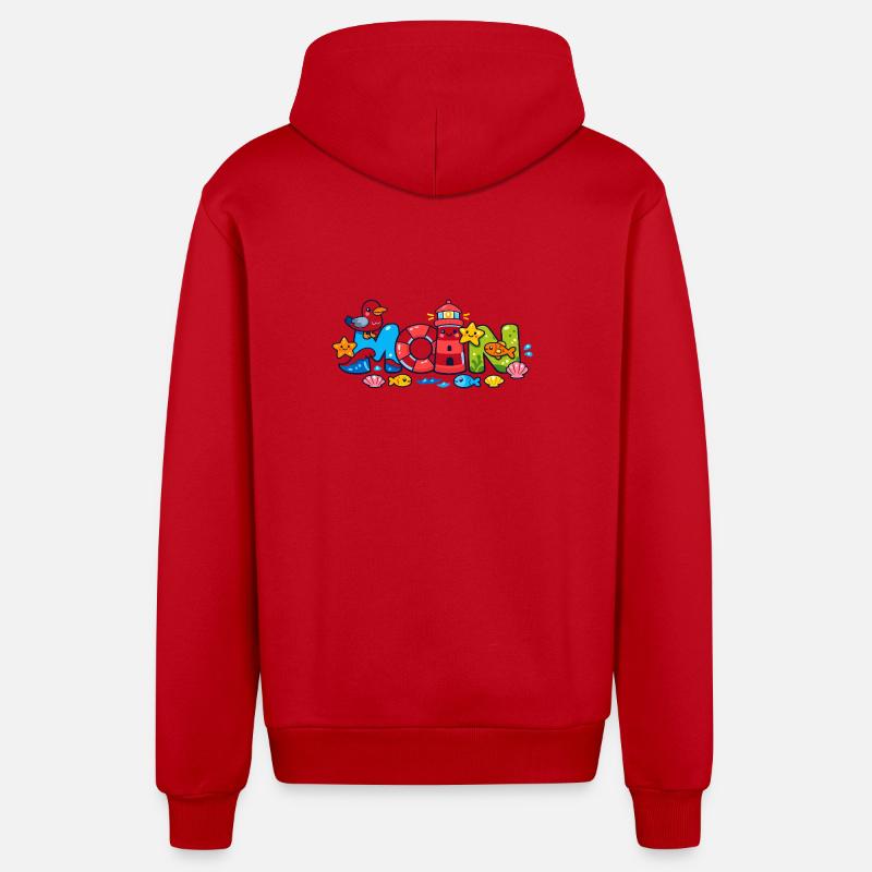 MOIN Möwe Leuchtturm Maritim Bunt - Organic Relaxed Kapuzenjacke Made in EU - Rot