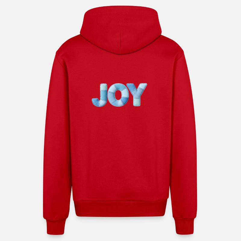 Blue Patchwork Joy Schriftzug - Organic Relaxed Kapuzenjacke Made in EU - Rot