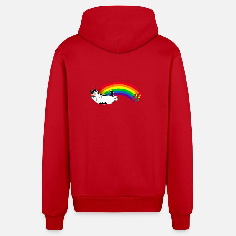 Chat arc-en-ciel - Veste à capuche bio décontractée fabriquée en UE - rouge
