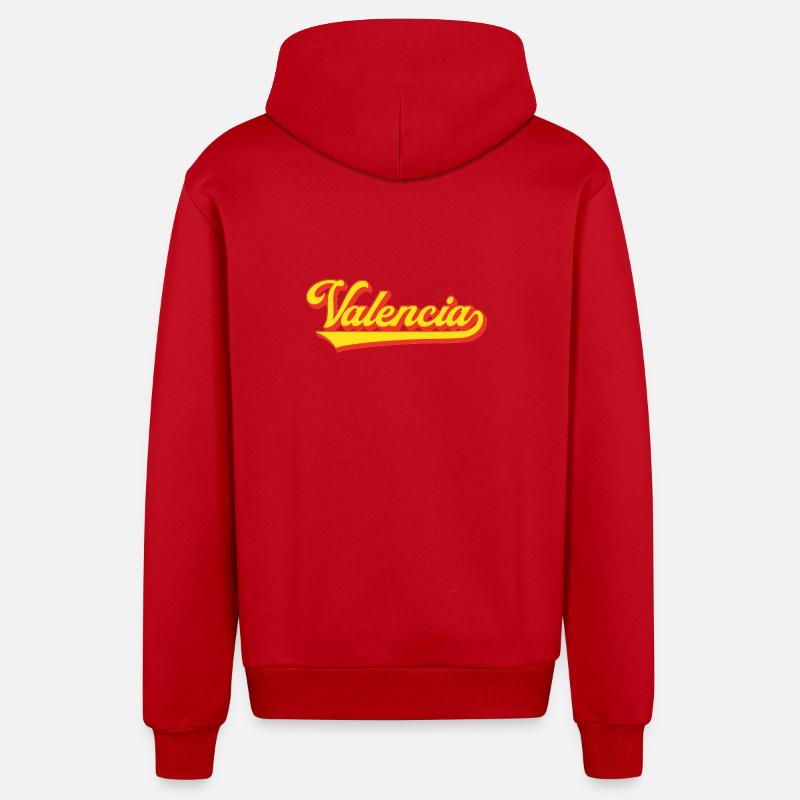 Valencia Script Logo - Organic Relaxed Hooded Jacket Made in EU - red