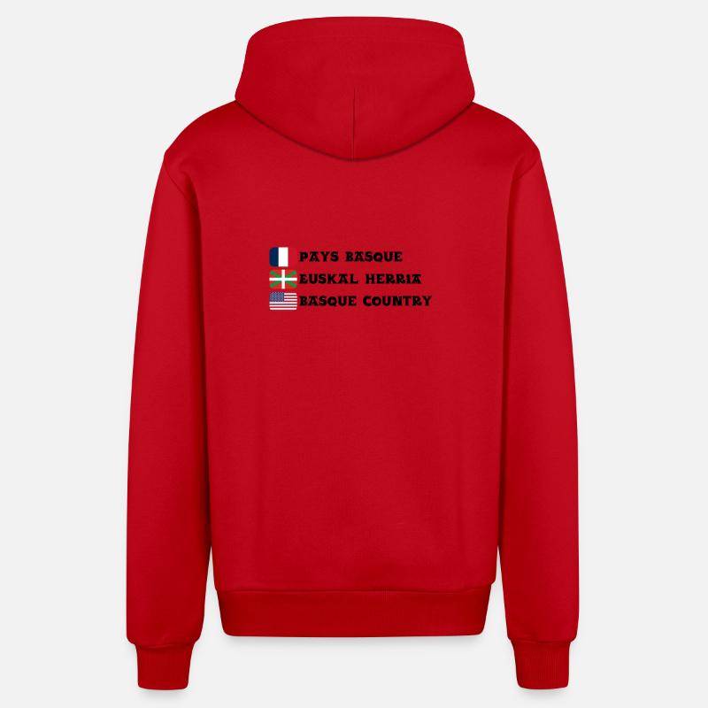 Pays Basque : drapeaux Français, Basque, Américain - Veste à capuche bio décontractée fabriquée en UE - rouge