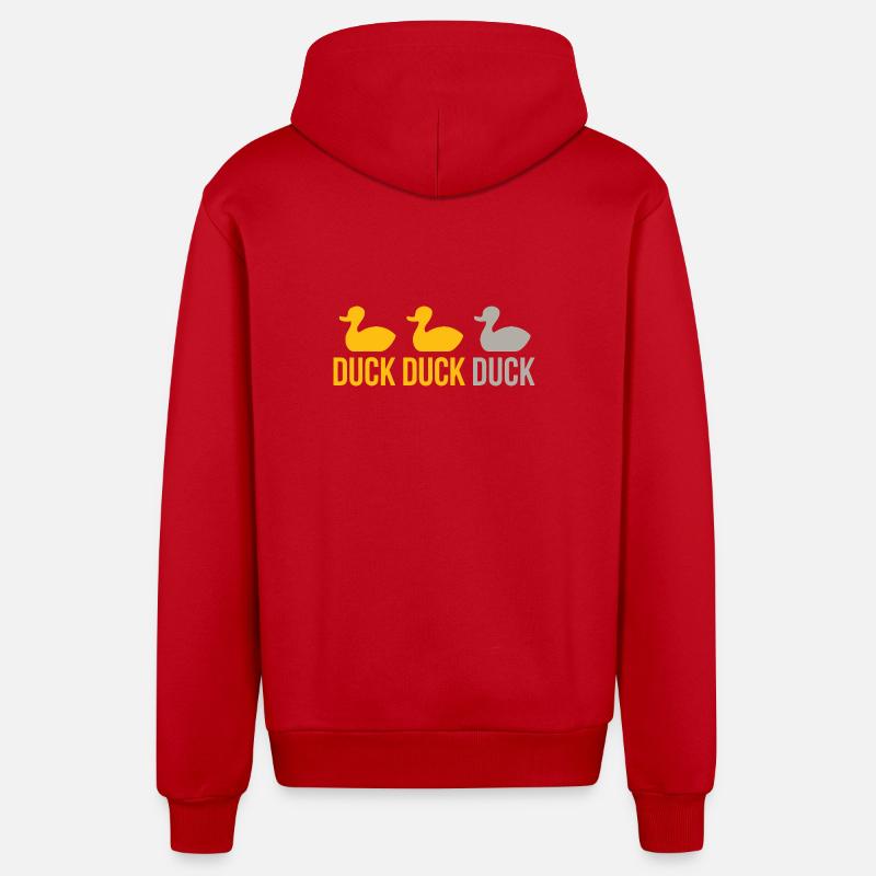 Emblème de répétition des trois canards - Veste à capuche bio décontractée fabriquée en UE - rouge