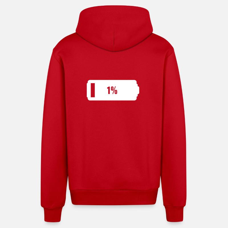 Batterie faible - Veste à capuche bio décontractée fabriquée en UE - rouge