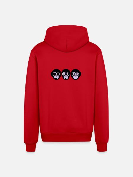 trois singes - Veste à capuche bio décontractée fabriquée en UE - rouge