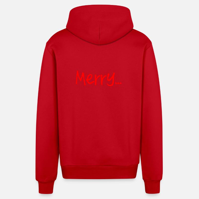 Red Merry Script on Black - Organic Relaxed Hooded Jacket Made in EU - red