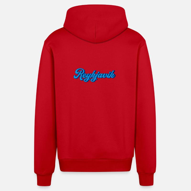 Reykjavik Blue Script Logo - Veste à capuche bio décontractée fabriquée en UE - rouge