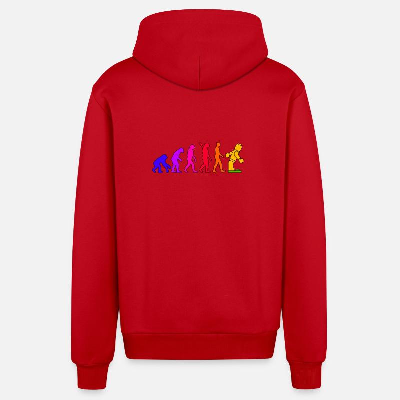Clamping Brick Evolution Humanity Studded Brick - Organic Relaxed Hooded Jacket Made in EU - red