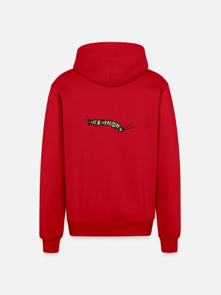 Striped Yellow Caterpillar - Organic Relaxed Hooded Jacket Made in EU - red