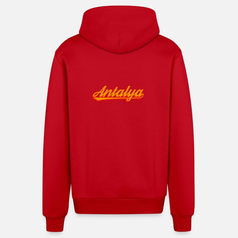 Antalya Sunset Script - Organic Relaxed Hooded Jacket Made in EU - red