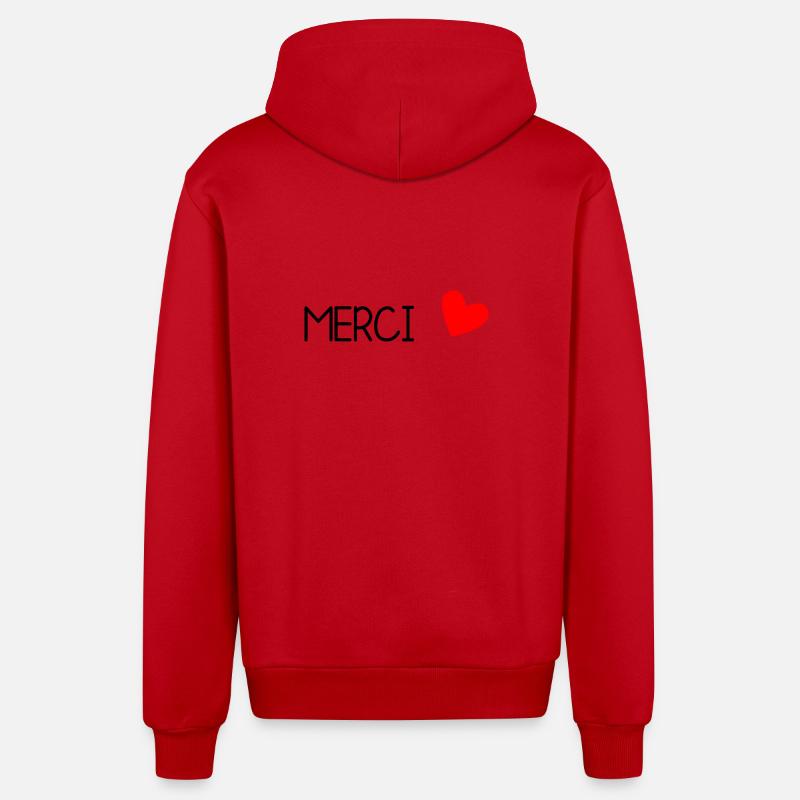MERCI. MAÎTRESSE. MAÎTRE. MERCI MAÎTRESSE - Veste à capuche bio décontractée fabriquée en UE - rouge