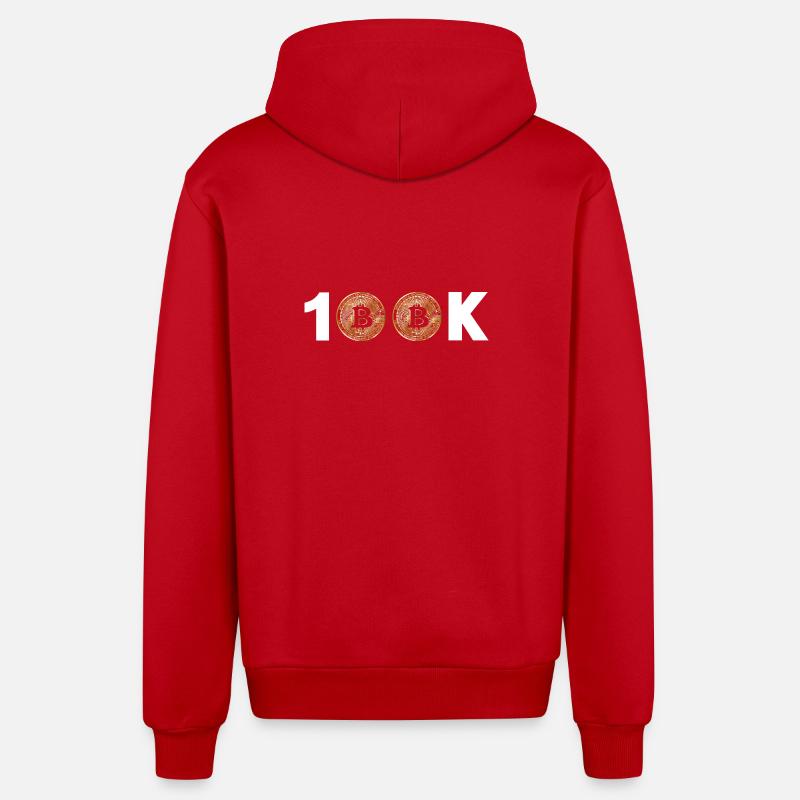 Bitcoin Bitcoin BTC 100k Cryptomonnaie - Veste à capuche bio décontractée fabriquée en UE - rouge