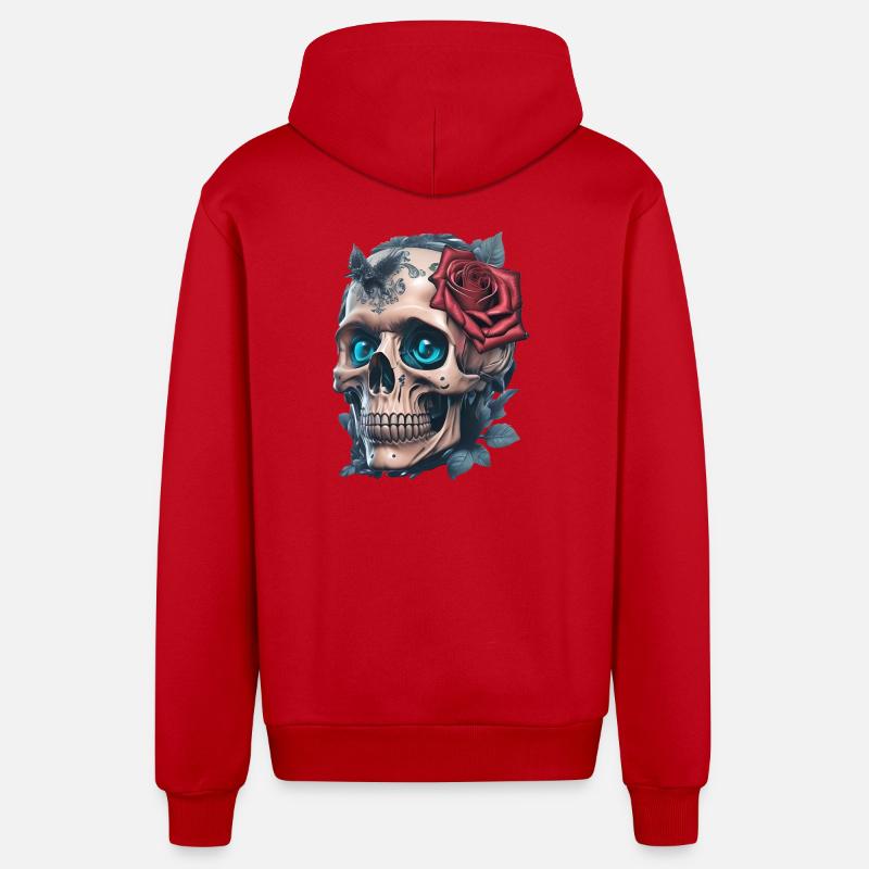 Crâne avec des roses - Veste à capuche bio décontractée fabriquée en UE - rouge