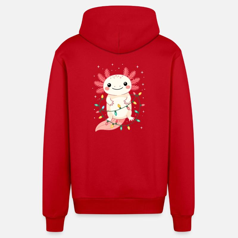 Pull de Noël Axolotl Drôle Mignon - Veste à capuche bio décontractée fabriquée en UE - rouge