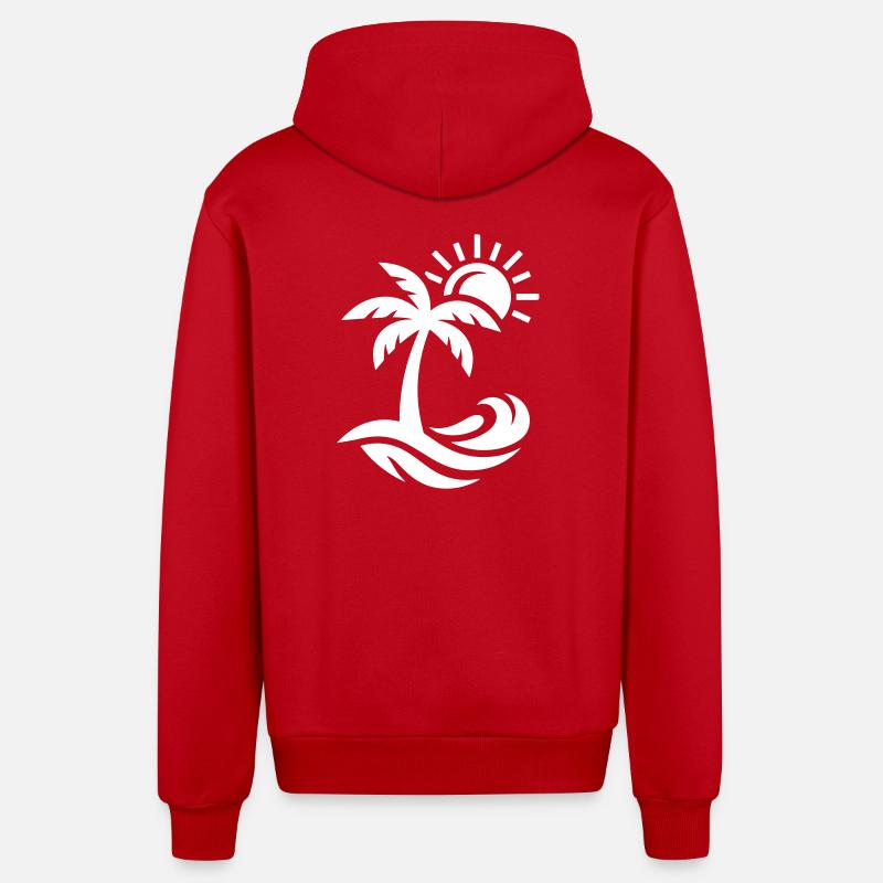 Océan Palm Tree Beach - Veste à capuche bio décontractée fabriquée en UE - rouge