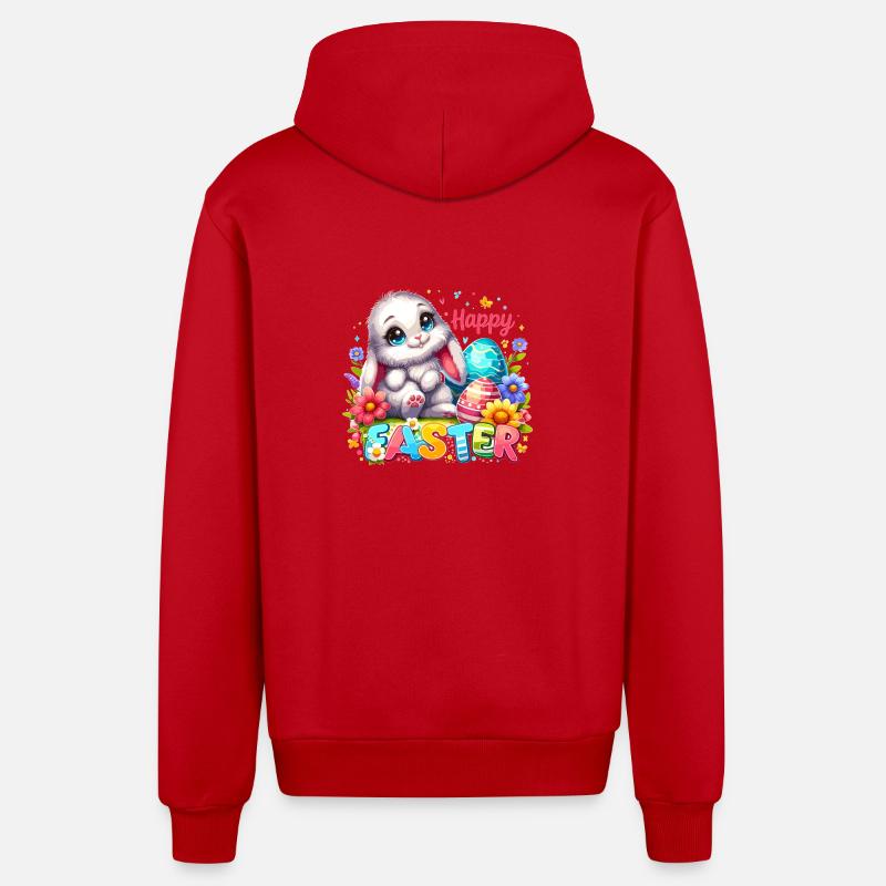 Happy Easter - Easter Bunny Illustration - Organic Relaxed Hooded Jacket Made in EU - red