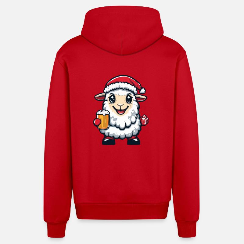 Mouton Bière de Noël Drôle - Veste à capuche bio décontractée fabriquée en UE - rouge