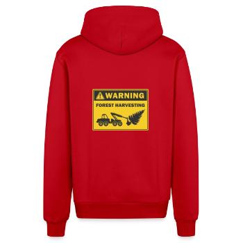 Waldernte Warnung Symbol für den Holzernter - Organic Relaxed Kapuzenjacke Made in EU - Rot - Hinten