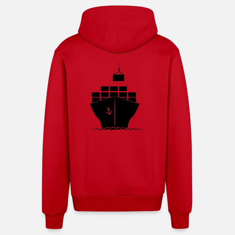 Seecontainerboot mit Kranbeladung - Organic Relaxed Kapuzenjacke Made in EU - Rot