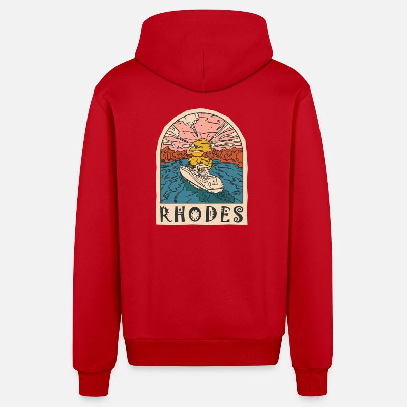 Rhodes Holidays Beach Grèce - Veste à capuche bio décontractée fabriquée en UE - rouge