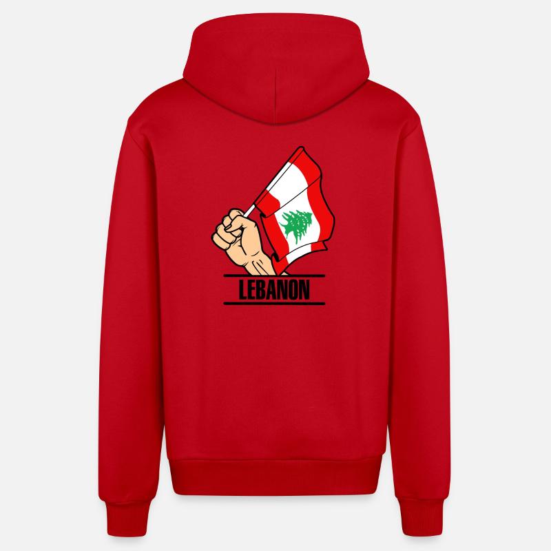 Drapeau Liban poing texte LIBAN - Veste à capuche bio décontractée fabriquée en UE - rouge