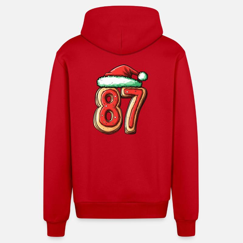Biscuit de Noël à 87 chiffres - Veste à capuche bio décontractée fabriquée en UE - rouge