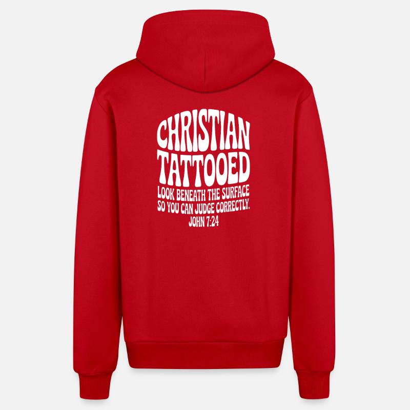 Regard tatoué chrétien en dessous - Veste à capuche bio décontractée fabriquée en UE - rouge