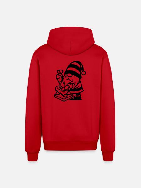 Gingerbread Baking Gnome - Organic Relaxed Hooded Jacket Made in EU - red