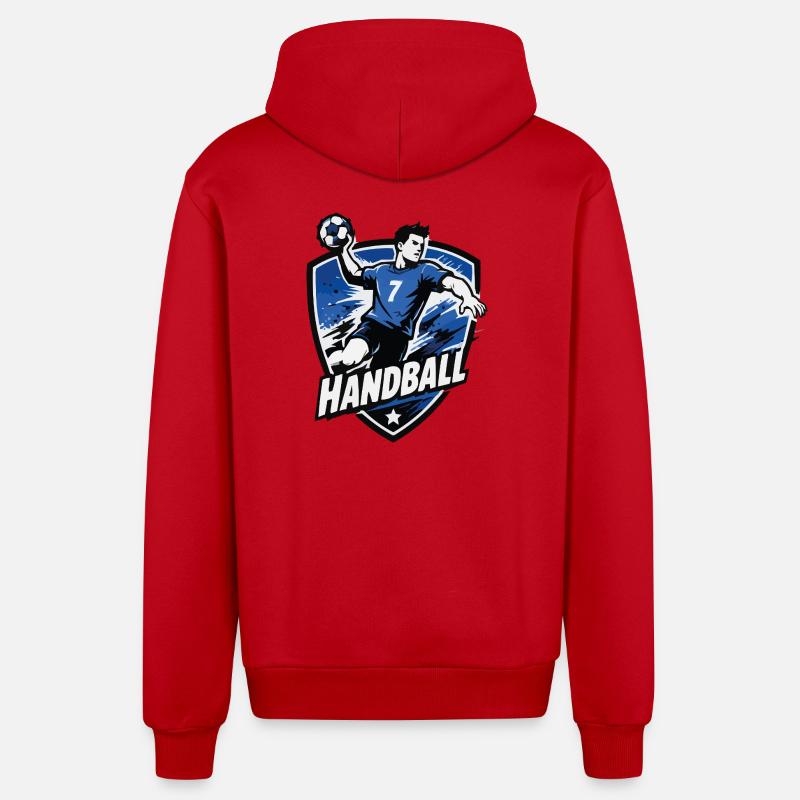 Bouclier bleu de l’attaquant de handball - Veste à capuche bio décontractée fabriquée en UE - rouge
