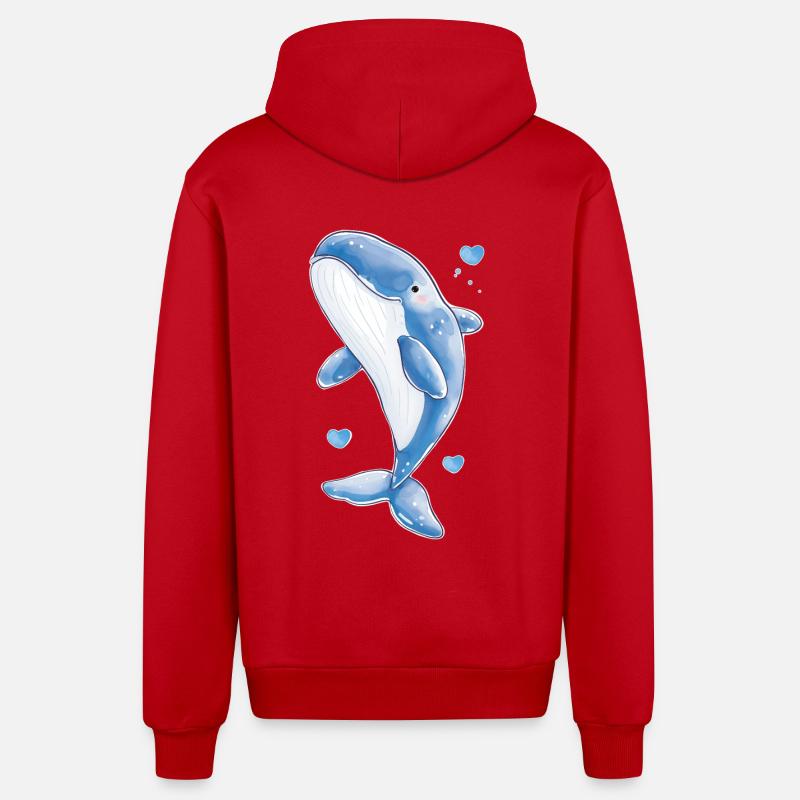 Baleine mignonne - Veste à capuche bio décontractée fabriquée en UE - rouge